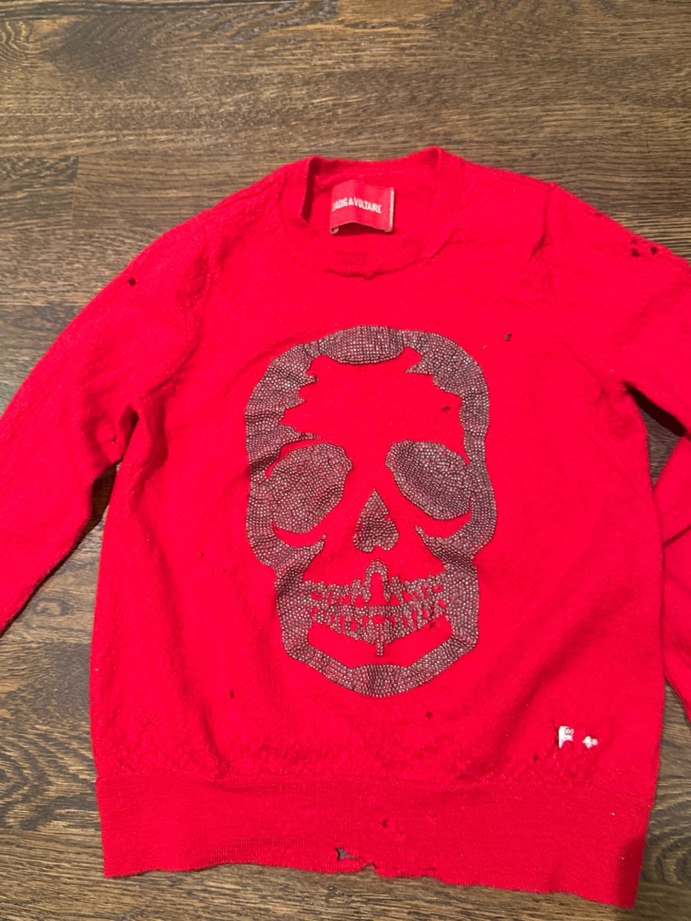 Zadig & Voltaire Red Crewneck Sweater with Crystal Skull